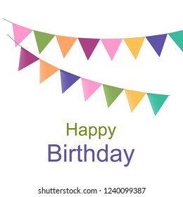 Happy birthday garland with colorful triangle flags. Vector illustration.