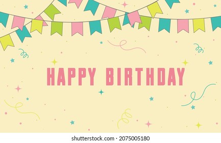 Happy birthday with garland, flag postcard, banner, poster. Celebration background.