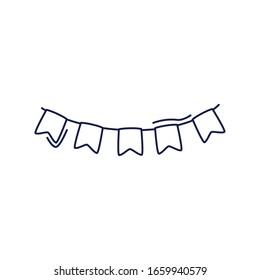 happy birthday, garland flags decoration celebration party vector illustration line style icon
