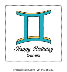 Happy Birthday Gemini Zodiac Sign Birthday Card