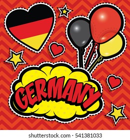 Happy Birthday GERMANY - Pop art fashion chic patches, badges, pins and stickers. Happy Independence Day .Vector Illustration with country flag.