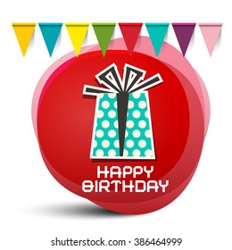 Happy Birthday Gift Box with Flags on Red Circle Abstract Background