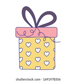 happy birthday, gift box with hearts decoration celebration isolation design icon vector illustration