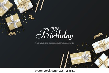 Happy Birthday with gift box vector design for greeting cards and poster, design template for birthday celebration. on black background