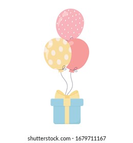 happy birthday gift boxes balloons surprise celebration decoration vector illustration