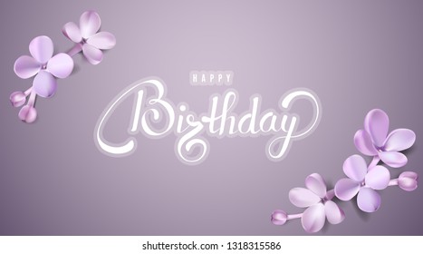 Happy Birthday gift card background with soft color flower petals and lettering text vector bright illustration. Design template for print poster, sticker, web banner or desktop wallpaper