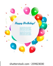 Happy birthday gift card with baloons. Vector.