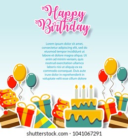 Happy Birthday Gift Card And Invitation Design Template, Fun Cute Paper Art Design, Pop Color