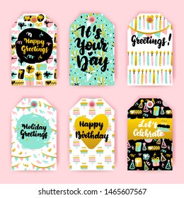 Happy Birthday Gift Labels. Vector Illustration of Greeting Card Design with Lettering.