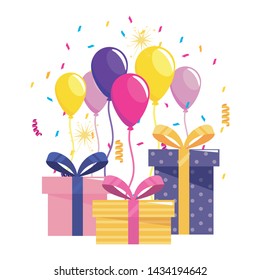 Happy Birthday gifts and balloons design