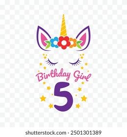 Happy Birthday Girl 5 Jahre Einhorn Vektordesign einzeln auf