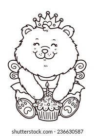 happy birthday girl bear. Vector digital stamp of cartoon bear for card making, scrap-booking, coloring books