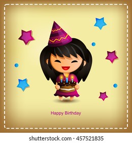 Happy Birthday. Girl with a cake