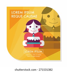 happy birthday girl flat icon with long shadow,eps10