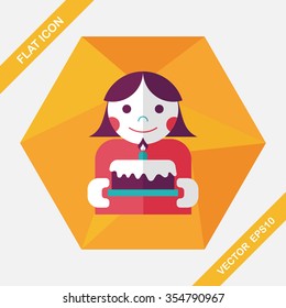 happy birthday girl flat icon with long shadow,eps10