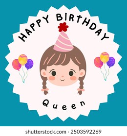 Fondo de Vector de felicitación de niña de feliz cumpleaños. Texto de felicitación de cumpleaños con caja de regalo, banderines y Elementos de decoración de sombrero de fiesta para diseño de tarjeta de invitación. Fondo de la tarjeta de Ilustración vectorial.