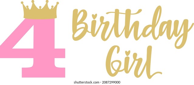 Happy Birthday Girl lettering sign typography quote. Birthday party decor  on white background. Vector illustration