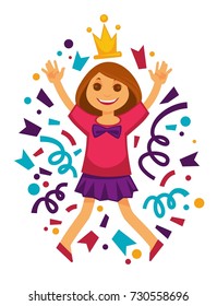 Happy birthday girl princess confetti party vector design template for greeting card