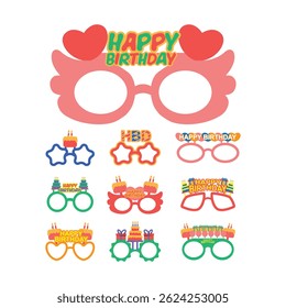 Happy Birthday Glasses Flat Design Cartoon Illustration