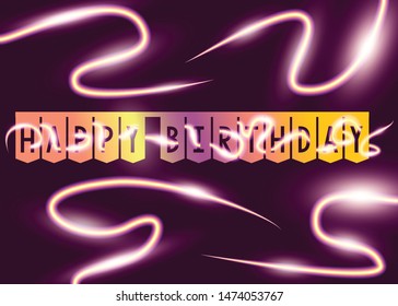 Happy Birthday Glowing Text Purple Objects