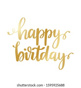 Happy Birthday - gold glittering lettering quote on white backgrounds. Vector design