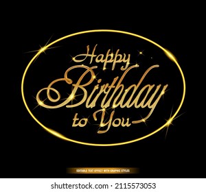 Feliz cumpleaños, efecto de texto oro Free Vector. El lujo y los estilos tienen un efecto dorado. Uso adecuado para carteles premium, invitaciones a tarjetas, banner o folleto.