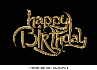 Happy Birthday Gold Text Made of Handwriting Vector Design Element. 