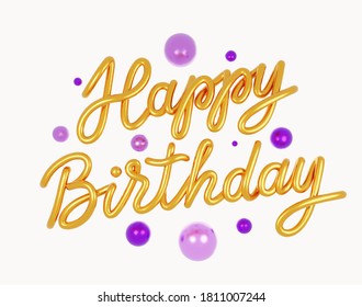 Happy Birthday Golden 3D text. Greeting card.