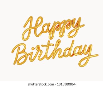 Happy Birthday Golden 3D text isolated on a white background. Greeting card.
