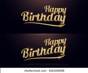 Happy Birthday Golden Logo. Calligraphy lettering. Handwritten phrase with gold text on dark background. vector illustration