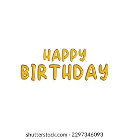 Happy Birthday golden text isolated on a white background. 