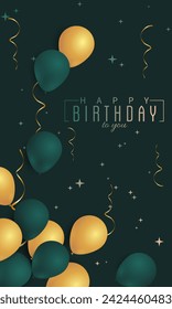 Happy Birthday green invitation card with balloons