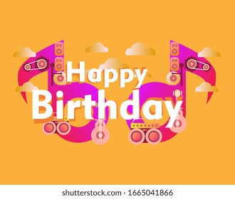 happy birthday, greeting card background or template banner with music theme. vector design illustration