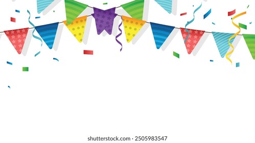 Happy birthday greeting card background. colorful happy birthday banner frame with confetti.