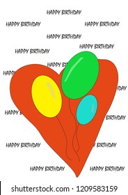 Happy Birthday greeting card with balloons and heart