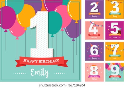 Happy Birthday greeting card with balloons