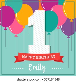 Happy Birthday greeting card with balloons