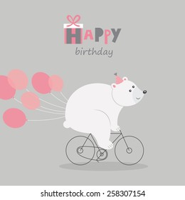 Happy Birthday Greeting Card Bear. Vector Illustration