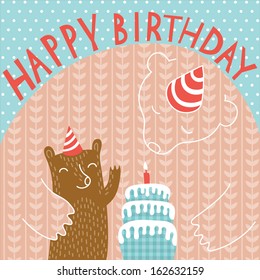 Happy birthday greeting card with bears