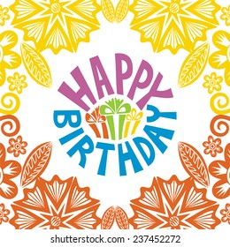 Happy birthday greeting card with beautiful flowers vector illustration