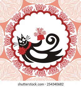 Happy birthday greeting card with beautiful cat vector illustration