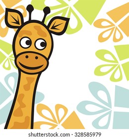 Happy birthday greeting card with beautiful giraffe and gifts vector illustration