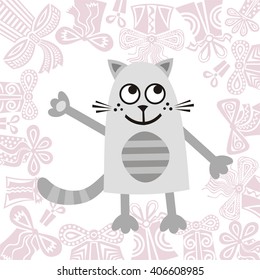 Happy birthday greeting card with beautiful cat vector illustration