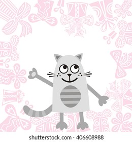 Happy birthday greeting card with beautiful cat vector illustration