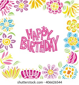 Happy birthday greeting card with beautiful floral pattern background vector illustration