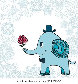 Happy birthday greeting card with beautiful cute elephant. Vector illustration.