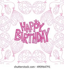 Happy birthday greeting card with beautiful balloons. Vector illustration.