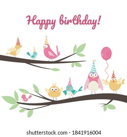 Happy Birthday Greeting Card Birds On Stock Vector (Royalty Free ...