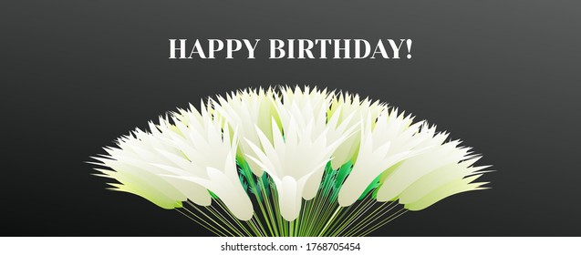 Happy birthday greeting card. Bouquet of flowers. Floral composition. Vector illustration.