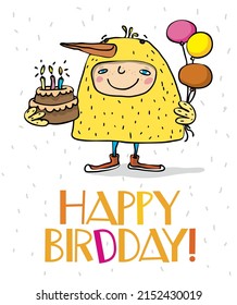 Happy Birthday Greeting Card With Boy In Canary Bird Costume